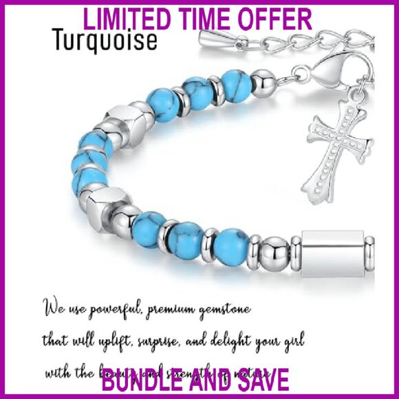 Adjustable Stainless Steel Cross Bracelet with Gemstones, Christian Gift - Picture 5 of 8